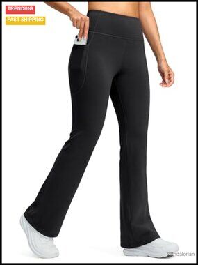 Fleece Lined High Waist Flare Leggings with Pockets Women's Thermal Winter Pants